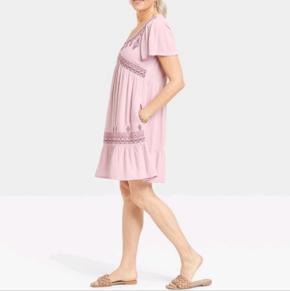 Knox Rose Woman's Flutter Short Sleeve Embroidered A-line Dress - Picture 3 of 14